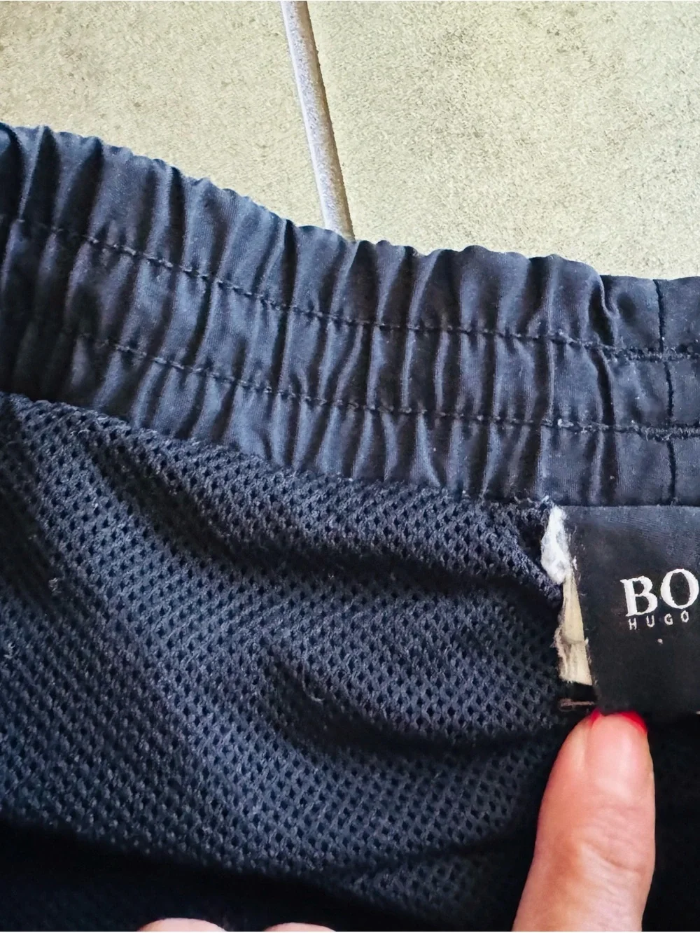 HUGO Black Swim Trunks with White Drawstring